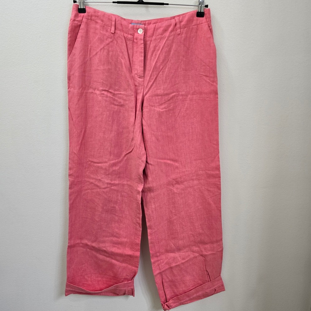 J. McLaughlin Seapine Pink 100% Linen Wide Leg Cuffed Pants Size 10 Resortwear